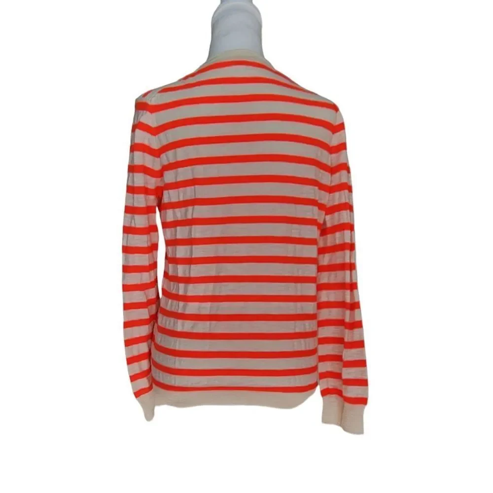 J. Crew Sweater Cardigan Women's Small Orange Cream Striped Long Sleeve Cotton